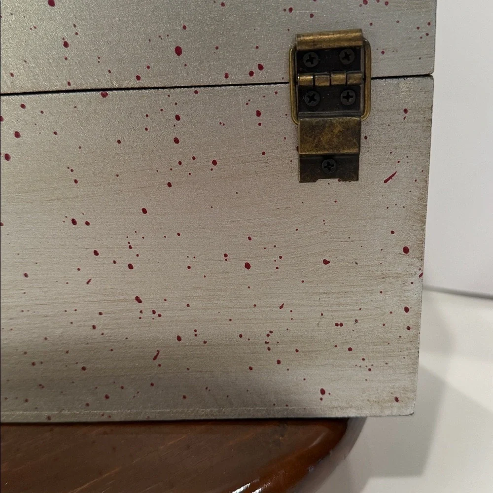 Silver Mirrored Wooden Storage Box, Red Speckles, Black Interior 10.5”x6.5”x7”